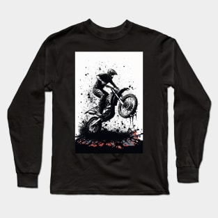 Dirt bike stunt - black and white low angle Long Sleeve T-Shirt